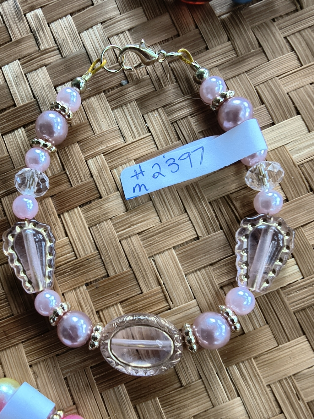 Handmade Pink Beaded Bracelet with Gold Accents